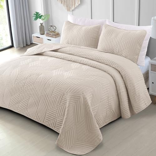 Exclusivo Mezcla Ultrasonic King Quilt Bedding Set, Beige Cream