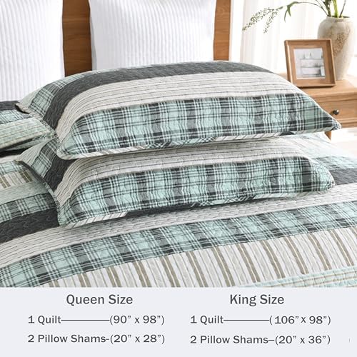 Homzard King Size Quilt Set 100% Cotton Striped Plaid Bedspread Set