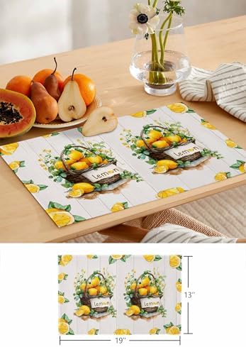 Lemon Basket Summer Table Runner and Placemats for Dining Table,Burlap