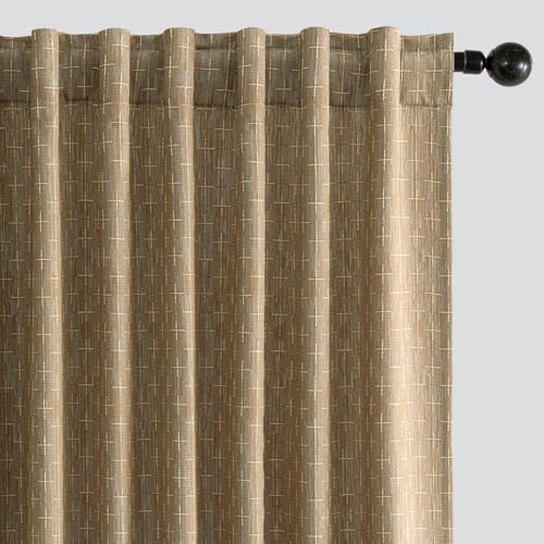 MIULEE Patterned Farmhouse Linen Curtains, Back Tab, 52Wx72L, Khaki