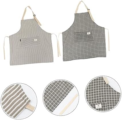 2pcs Adjustable Cooking Apron with Pocket, Cotton Linen Xmas