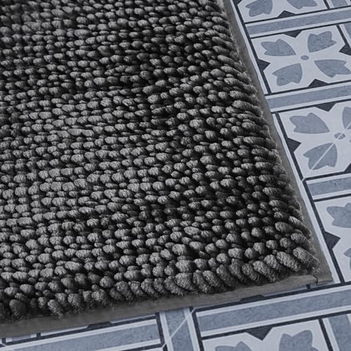 Laura Ashley Butter Chenille Bath Rug, Absorbent Shaggy Bathroom Mat