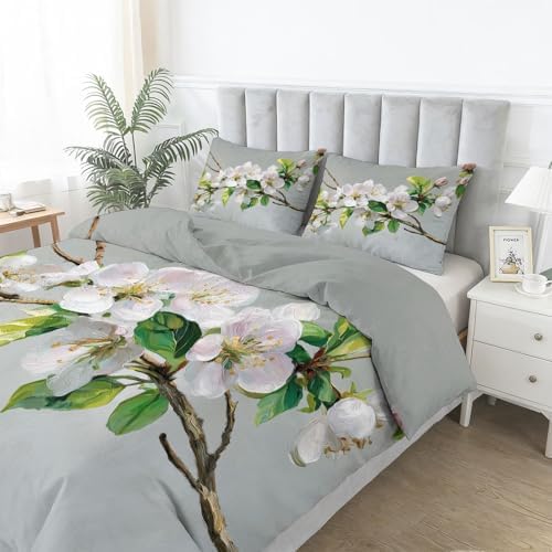 Set Microfiber Duvet Cover King Size, Oil Painting Style Plant Branch