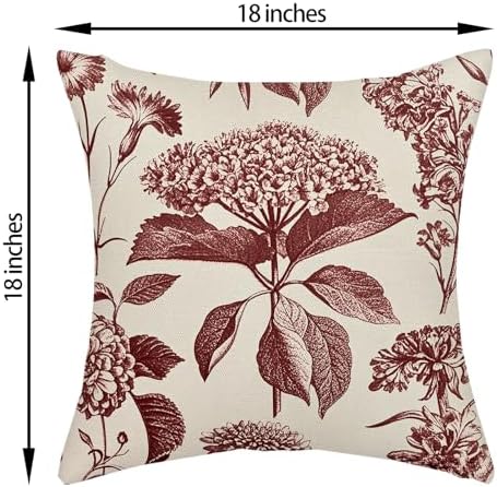 Burgundy Red Pillow Covers 18x18 Inch 2 Pcs Boho Vintage Floral Decor