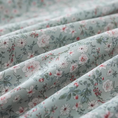 HoneiLife Cotton Floral Duvet Cover Sets, Light Green with Zipper