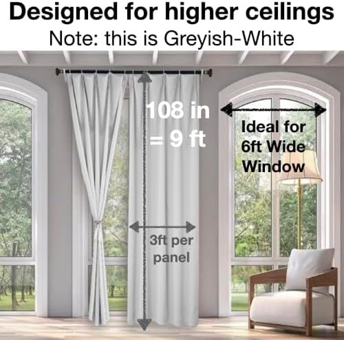 Urby Pinch Pleat Linen Curtains 108 Inches Long 2 Panels Set, 85%