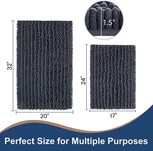 Luxury Chenille Charcoal Grey Bathroom Rugs Sets 2 Piece, Thickened