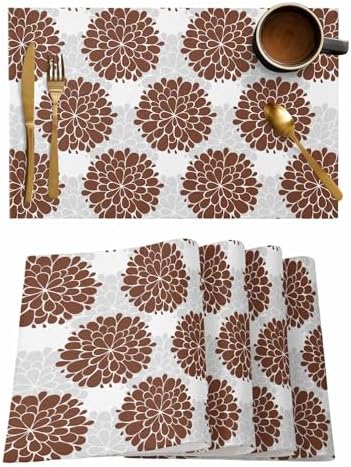Placemats Set of 8, Brown Dahlia Woven Placemat, Linen Place Mats for