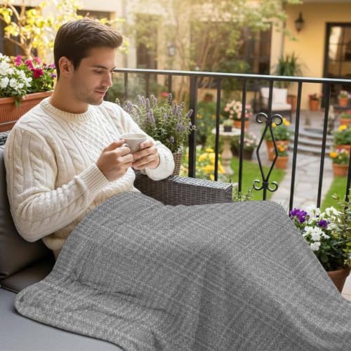 Slate Gray Fleece Throw Blanket Rustic Minimalist Solid Color Woven