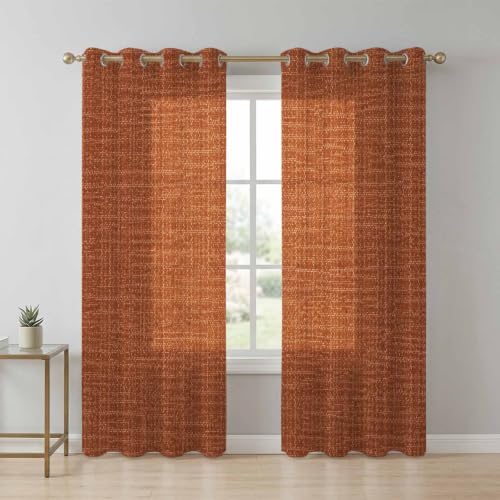 Solid Color Brown Sheer Curtains 96 inch Length 2 Panels Set, Rustic