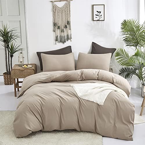 Luxlovery Khaki Comforter Set King Cream Coffee Bedding Comforter Dark