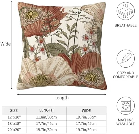 Vintage Flower Pillow Covers 18x18 Set of 2 Floral Botanical