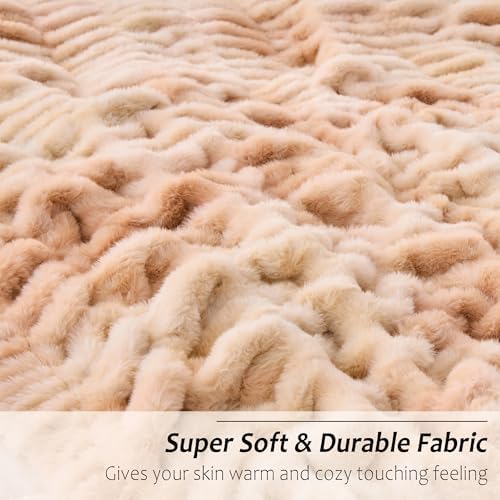 Viviland Faux Fur Throw Blanket for Bed Couch Sofa - Soft Cozy Furry