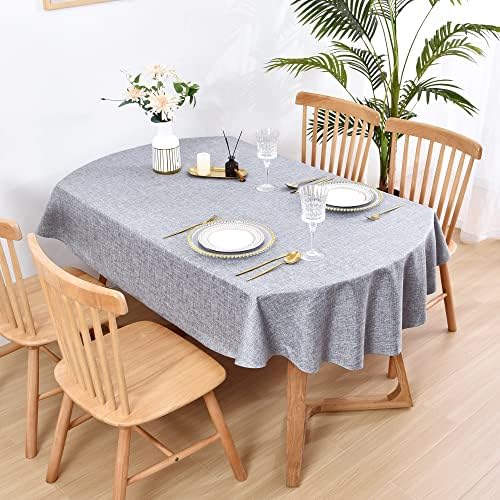 Wolkemer Faux Linen Large Oval Tablecloth 60 x 120 Inch Grey Table