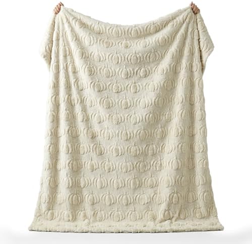 Horaldaily Fall Beige Pumpkin Faux Fur Throw Blanket 60x80
