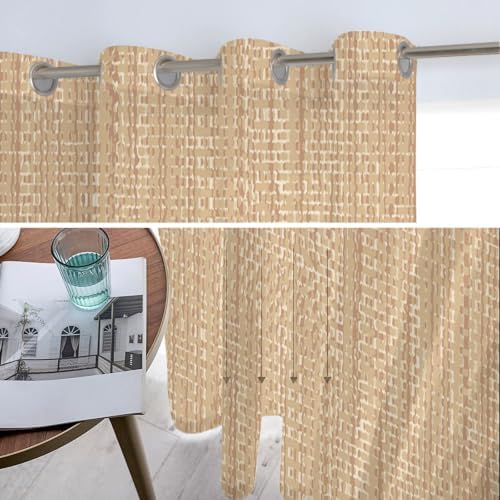Sand Beige Sheer Curtains 84 Inch Length 2 Panels Set Boho Modern