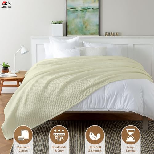 ARlinen Waffle Bed Blanket, 100% Cotton, Soft, Lightweight