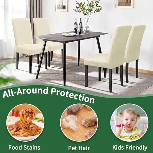 Sufdari Dining Room Chair Covers Set of 6, Beige Non-Slip Spandex