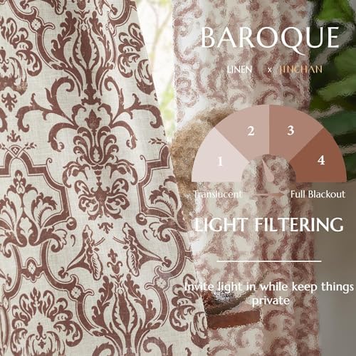 jinchan Brown Linen Curtains Light Flitering Grommet 96 Inch 2 Panels