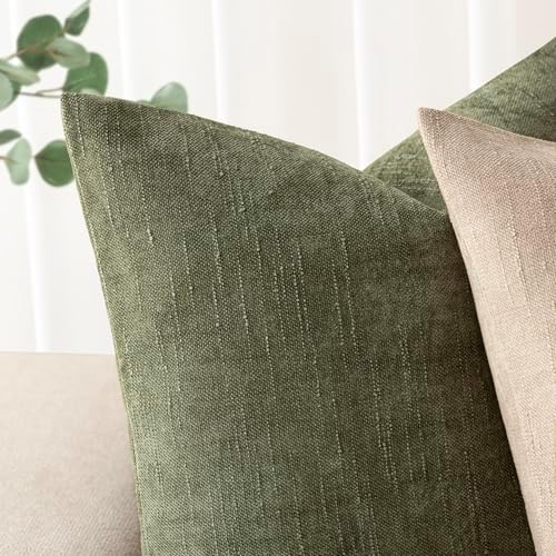 Foindtower Solid Textured Chenille Throw Pillow Covers 22x22,Olive
