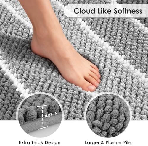 ArtyCozy Chenille Bathroom Rugs 3 Pieces, Grey, 17"×24", 20"×48"