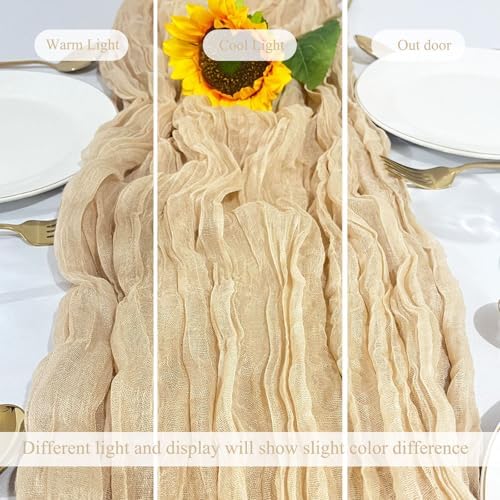 3Pack Beige Cheese Cloth Table Runner,17 x 108 inch Beige Table
