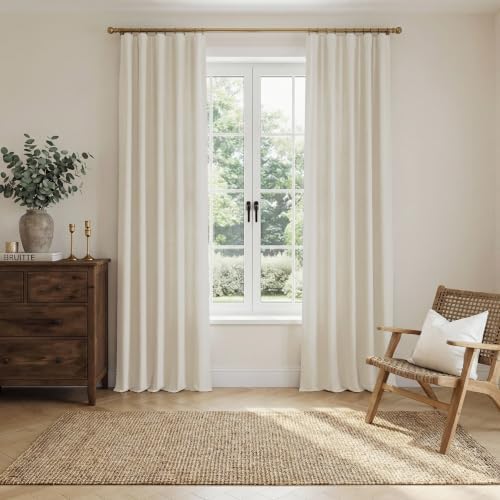 TWOPAGES Linen Room Darkening Rod Pocket Curtain, Sand Beige, 50Wx108L