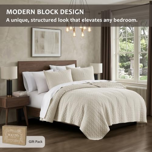 R.SHARE Beige 100% Cotton Quilt Set California King Size, Textured