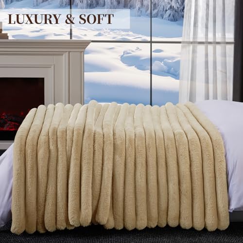 Faux Fur Throw Blanket, 1000GSM Thick Fluffy Fur Throw, 90"X104"