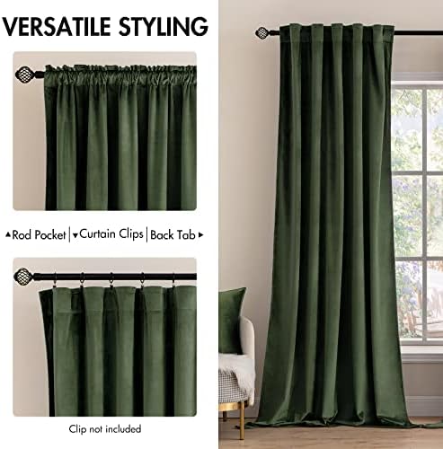 MIULEE Velvet Curtains 52x120 inches 2 Panels Olive Green Blackout
