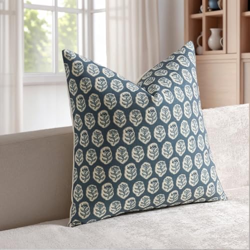 DEZENE Set of 4 18x18 Floral Pillow Covers, Farmhouse Neutral Print