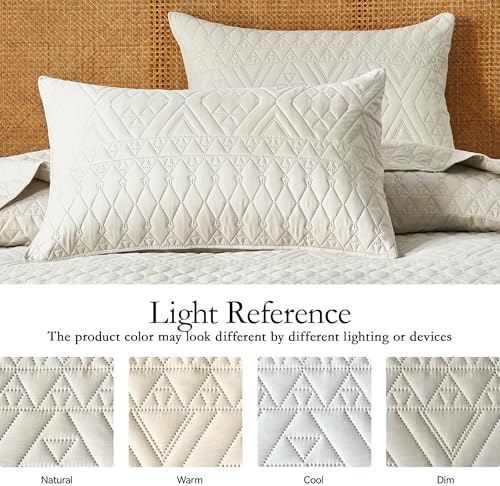 akkialla King/Cal King Quilt Set, Boho Style in a Solid Color, Cream