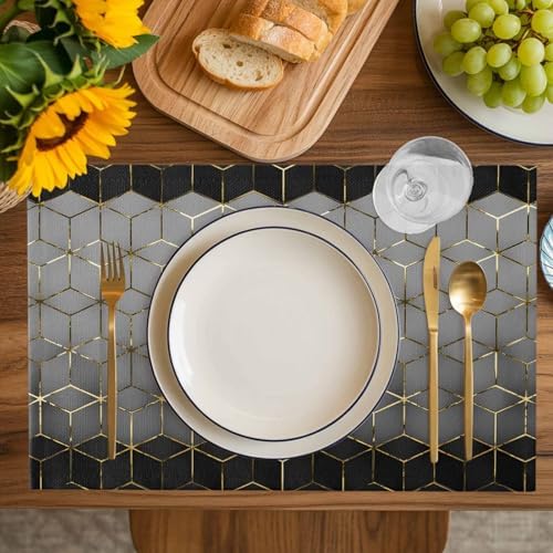Placemats Set of 8, Gray Mottled Gradient Geometric Washable Table