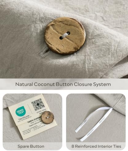 JELLYMONI 100% Washed Cotton Natural Gray Duvet Cover Queen