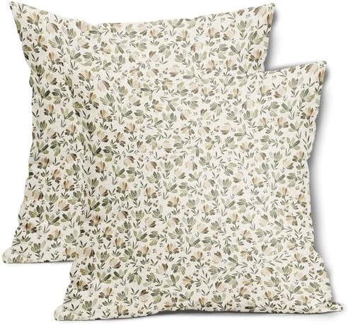 Kawani Spring Daisy Floral Pillow Covers 22X22 Inch Sage Green Brown