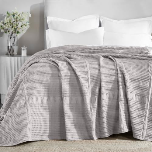 SUPERIOR Waffle Weave Cotton Blanket, Comfy Blanket for Bedroom Decor
