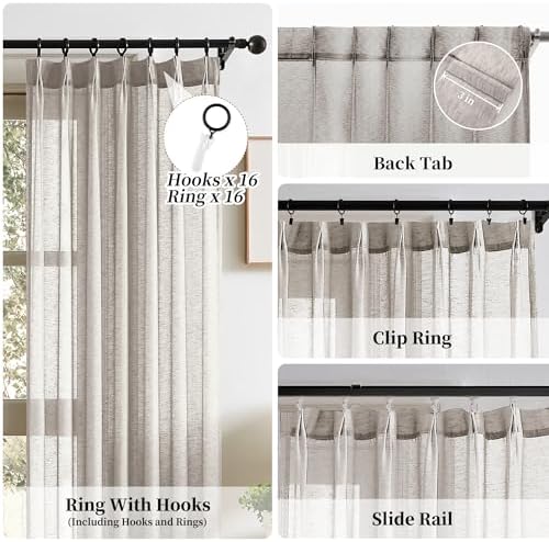 Light Gray Pinch Pleat Semi Sheer Curtains 40x84 Inch 2-Panel