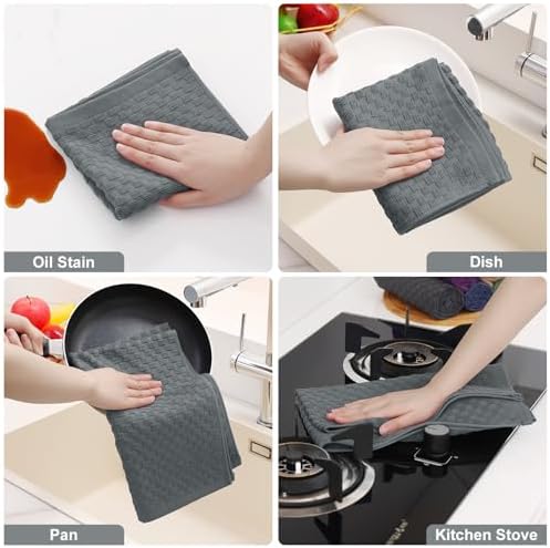 Homaxy 100% Cotton Terry Kitchen Towels(15" x 25", 6 Pack),Dark Grey