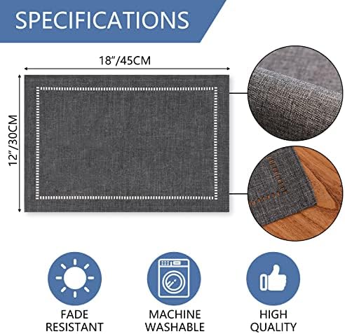 Tosewever Set of 6 Decorative Linen Placemats 12 x 18 Inches