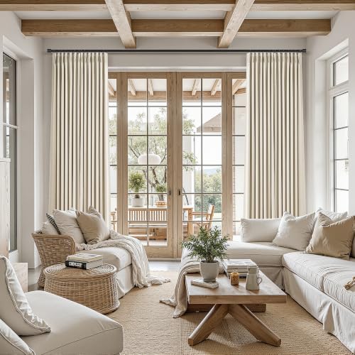 Nanspring 100% Blackout Linen Pinch Pleated Curtains 120 Inch Birch