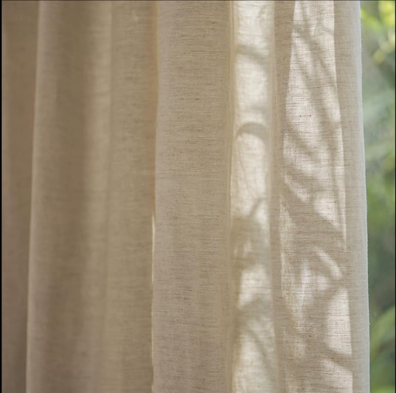 LETAU Long Linen Beige Sheer Curtains 120 inches, Pinch Pleated Light