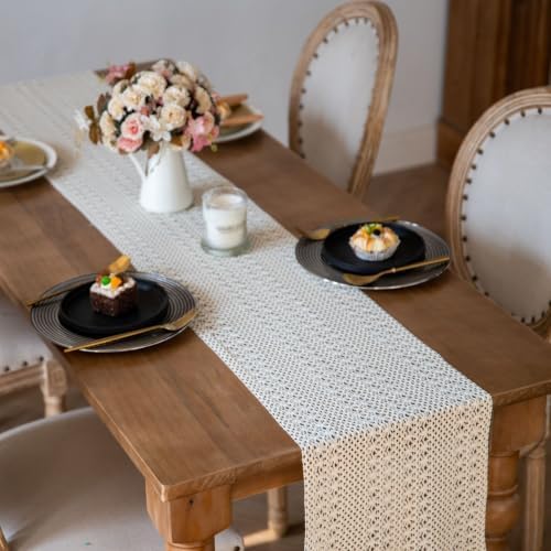 Table Runner Tassel Cotton Linen Pattern Bohemian Beige B 12*108 in