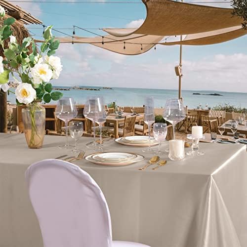 Horbaunal Taupe Satin Tablecloth 60 x 102 Inches