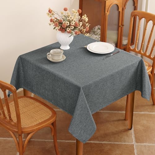 Seenus Faux Linen Gray 54 x 54 Inch Square Table Cloth, Water
