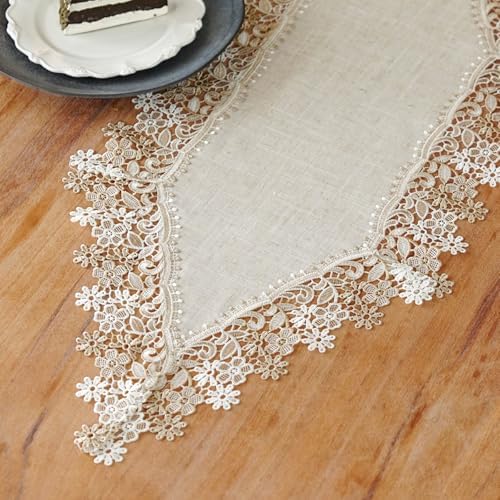 ARTABLE Small Lace Table Runner Stone Natural Linen Macrame