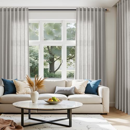Nanspring Light Gray Linen Curtains 96 Inches Long for Living Room