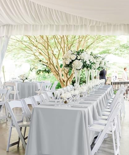 fani 10 Packs Light Grey Tablecloth - 60 x 102 Inch for 6Ft Tables
