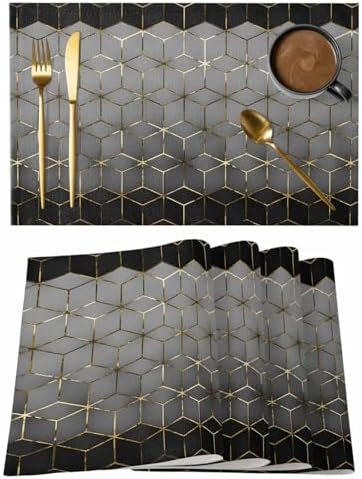 Gray Mottled Gradient Geometric Placemats Set of 6 Washable Table Mats