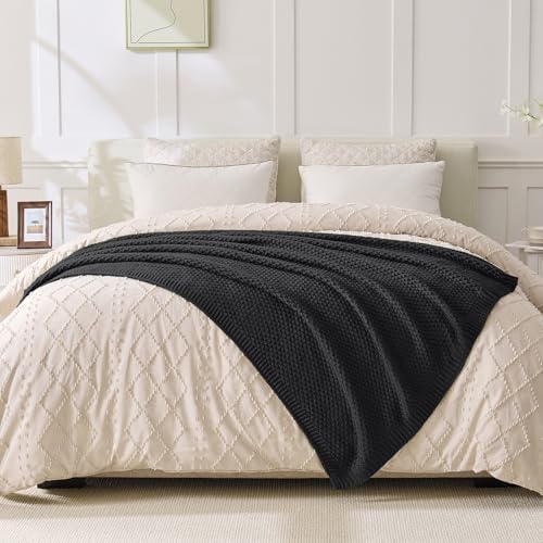 Charcoal Grey Throw Blanket, Sweater-Soft Moss Knit, 50" x 60"