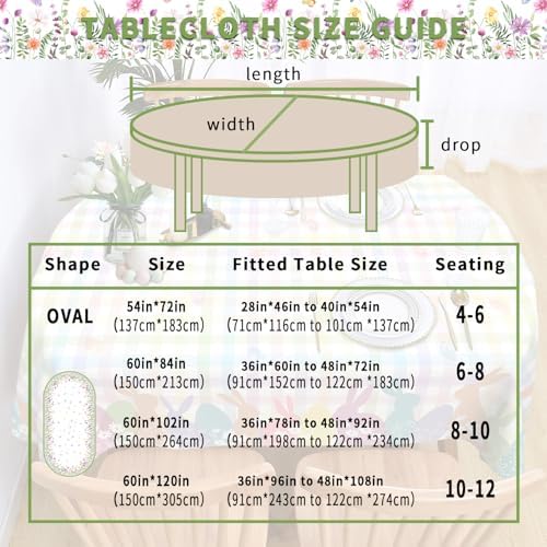 Spring Summer Flower Tablecloth Oval 60x84 Inch, Oval Floral